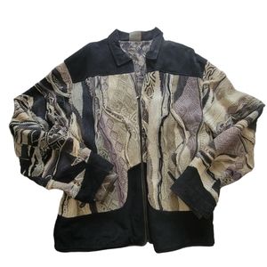 COOGI SUEDE KNIT SWEATER ZIP JACKET, Size XL, black, blue, olive, gray,  multi.